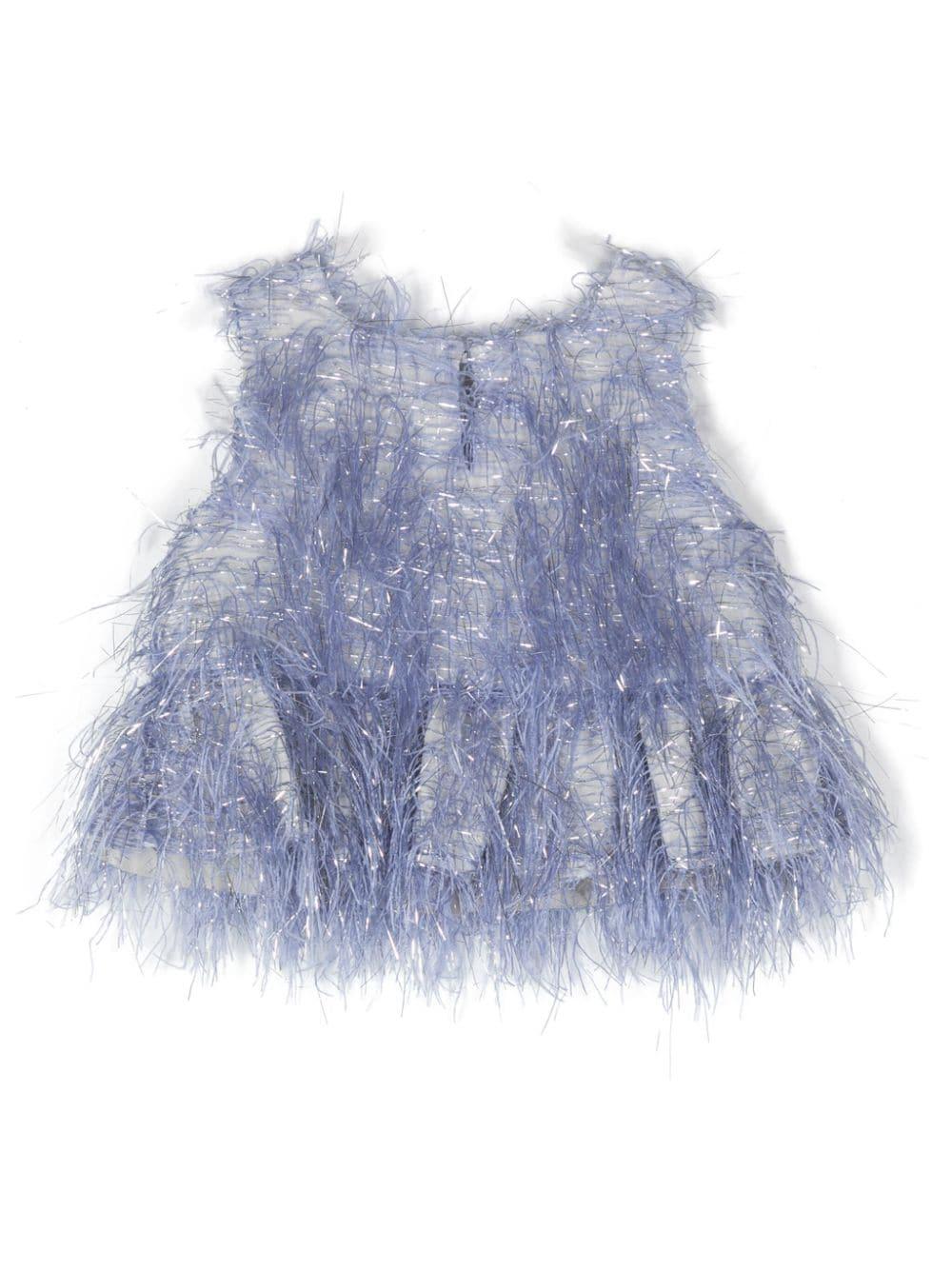 Top per bambina Douuod Kids blu con frange e trama metallizzata - Rubino Kids