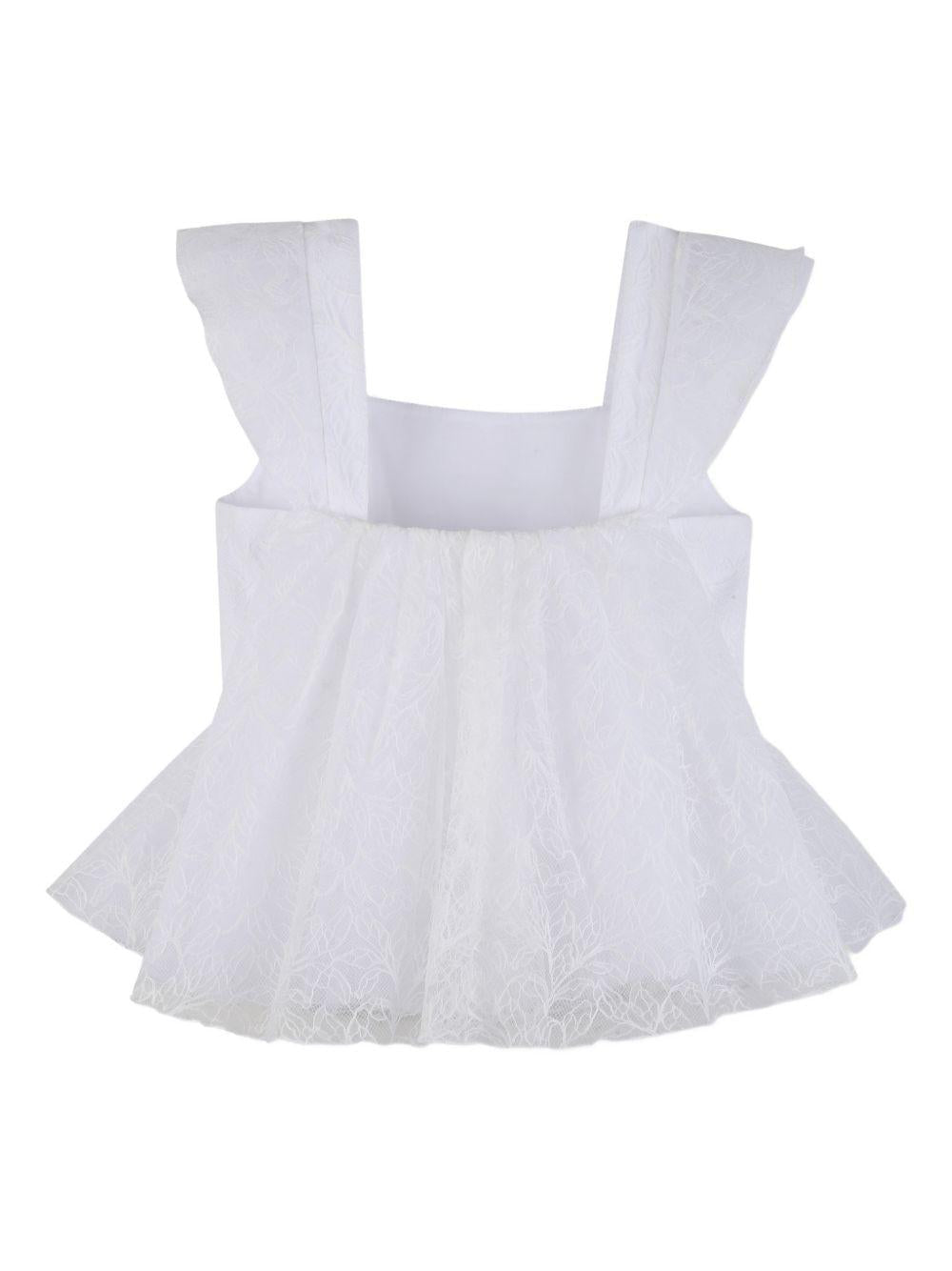 Top per bambina Givenchy Kids bianco con ricamo floreale in pizzo - Rubino Kids