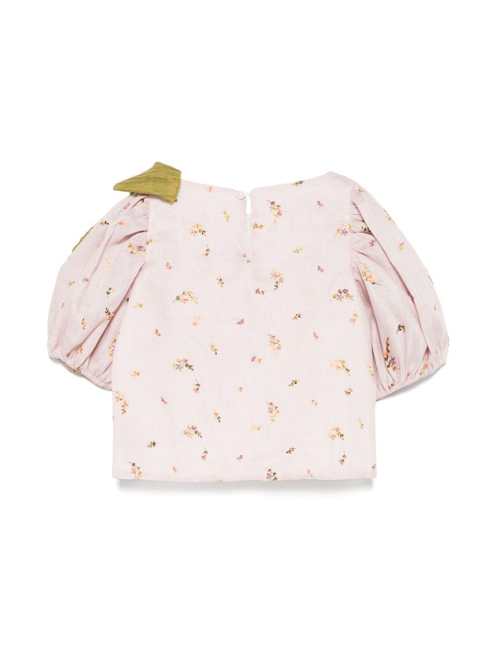 Top per bambina La Stupenderia rosa con ricamo a fiori - Rubino Kids
