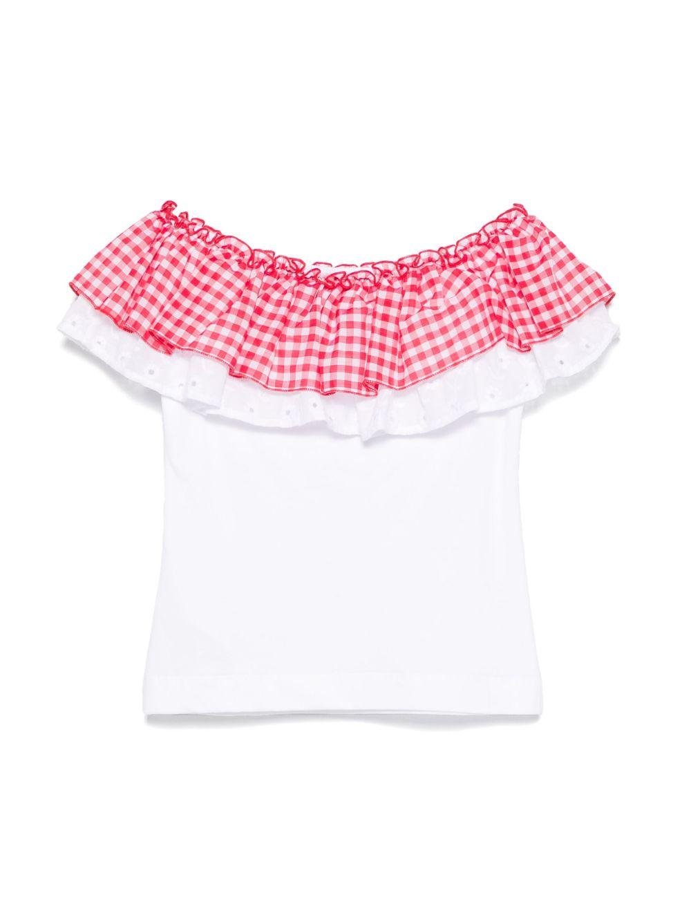 Top per bambina Monnalisa bianco con ruches e design con spalle scoperte - Rubino Kids