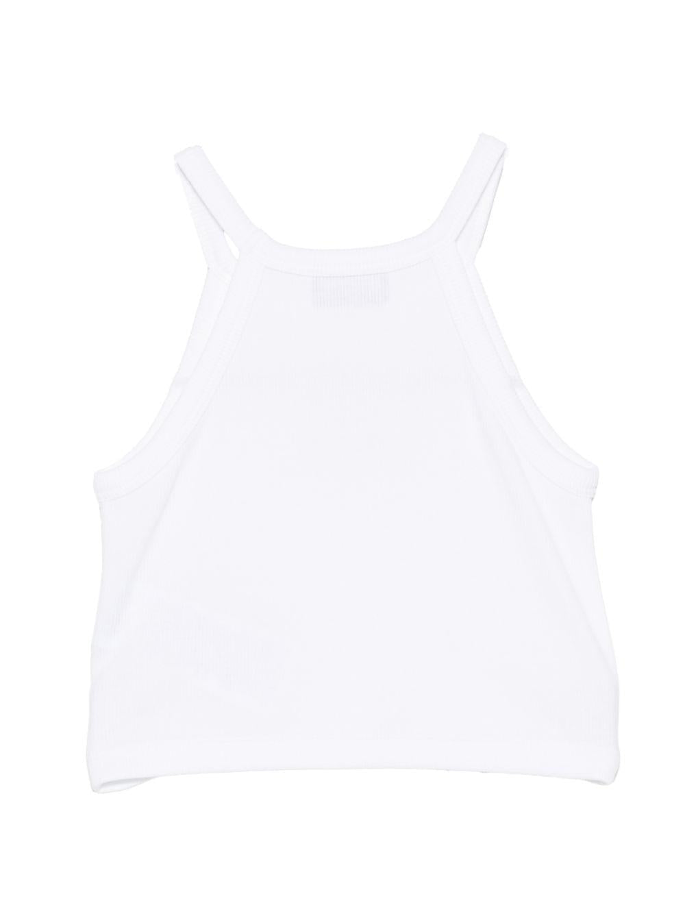 Top per bambina Moschino Kids bianca con stampa Teddy Bear con fiore - Rubino Kids