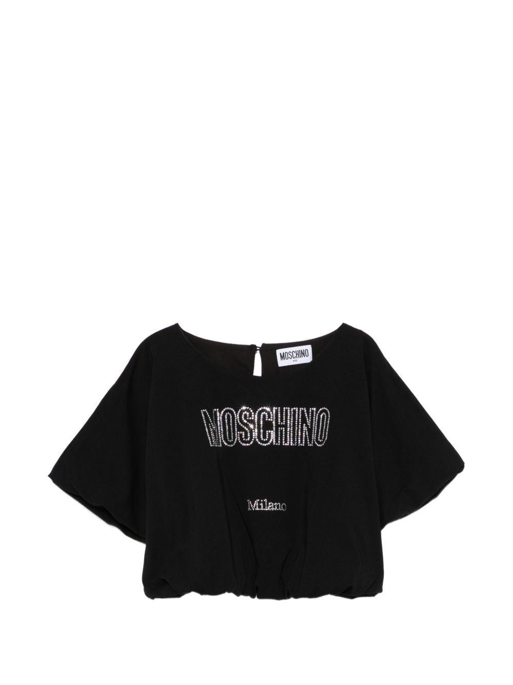 Top per bambina Moschino Kids nera con dettaglio logo - Rubino Kids