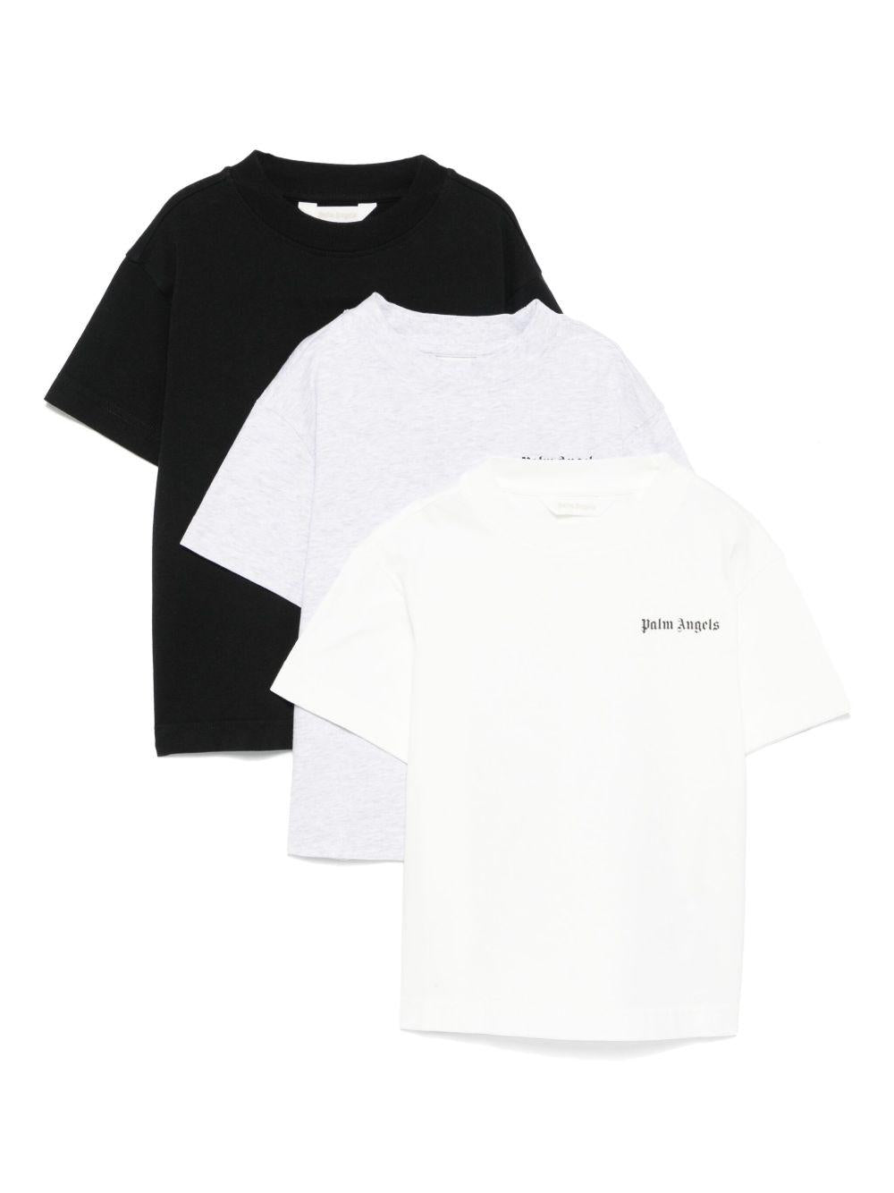 Tris di T-shirt per bambino Palm Angels Kids multicolore in cotone con logo - Rubino Kids