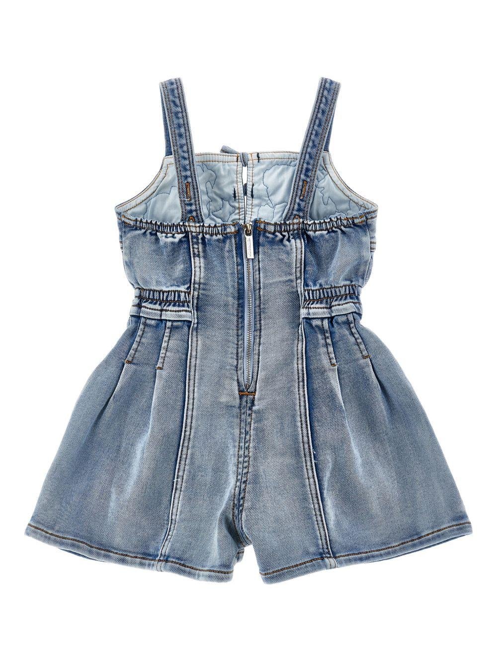 Tuta corta per bambina Monnalisa in denim con ricamo floreale - Rubino Kids