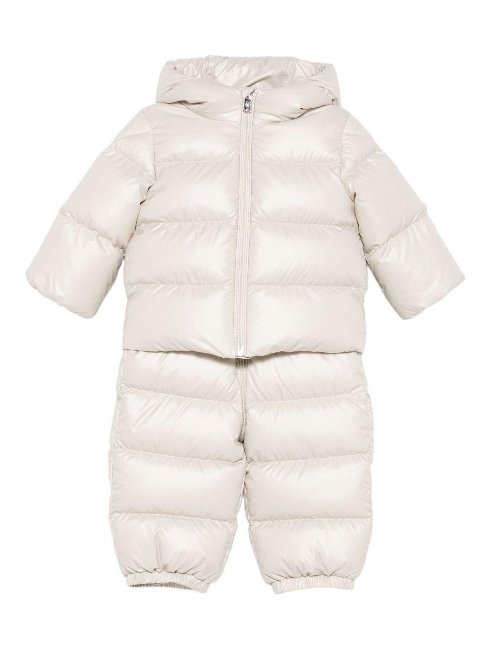 Tuta da neve per neonati Moncler Enfant beige trapuntata con cappuccio - Rubino Kids