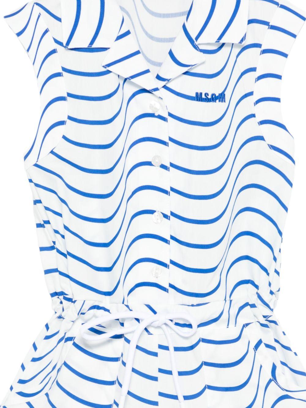 Tuta intera per bambina MSGM Kids bianca con motivo a onde blu - Rubino Kids