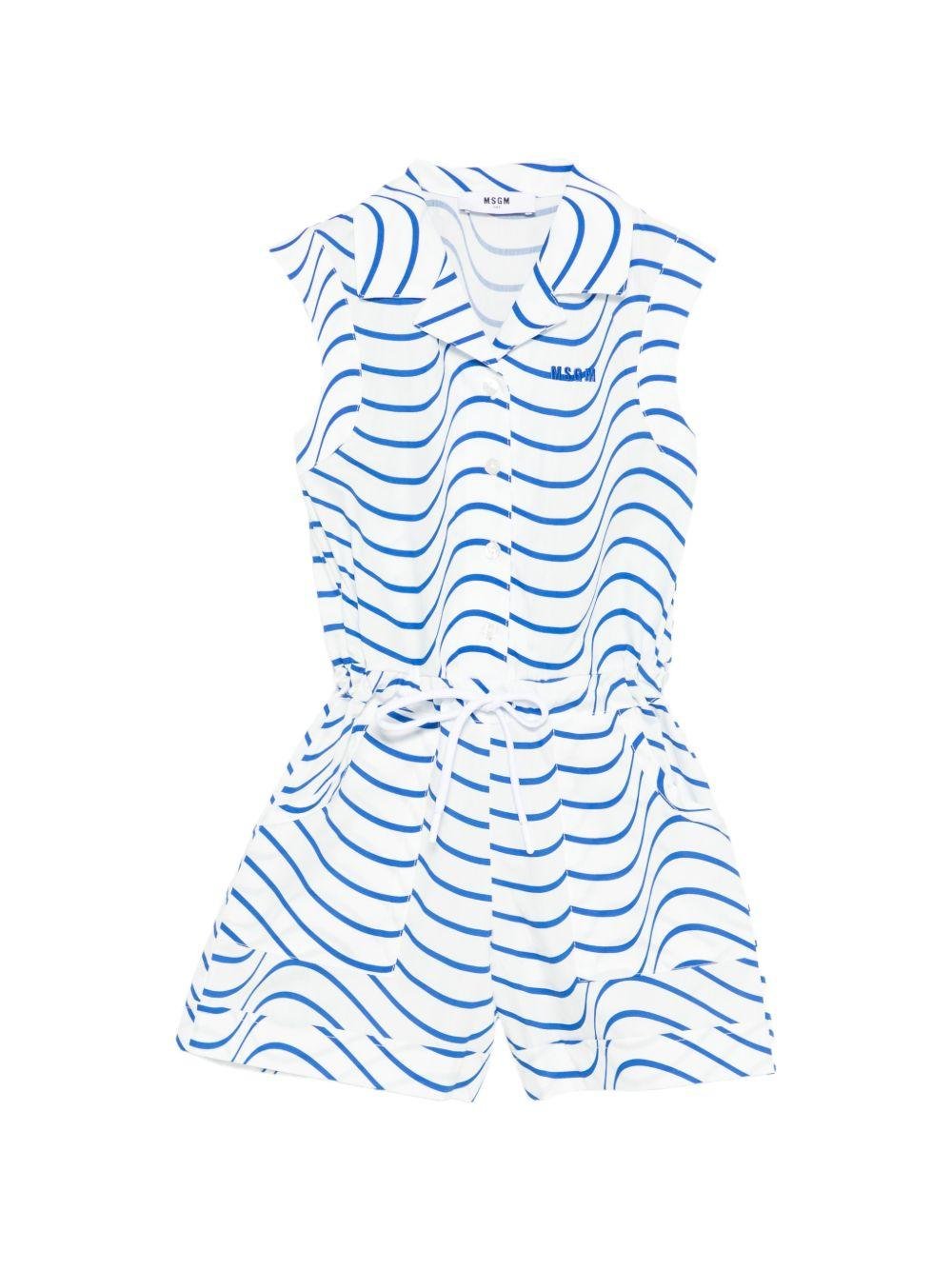 Tuta intera per bambina MSGM Kids bianca con motivo a onde blu - Rubino Kids