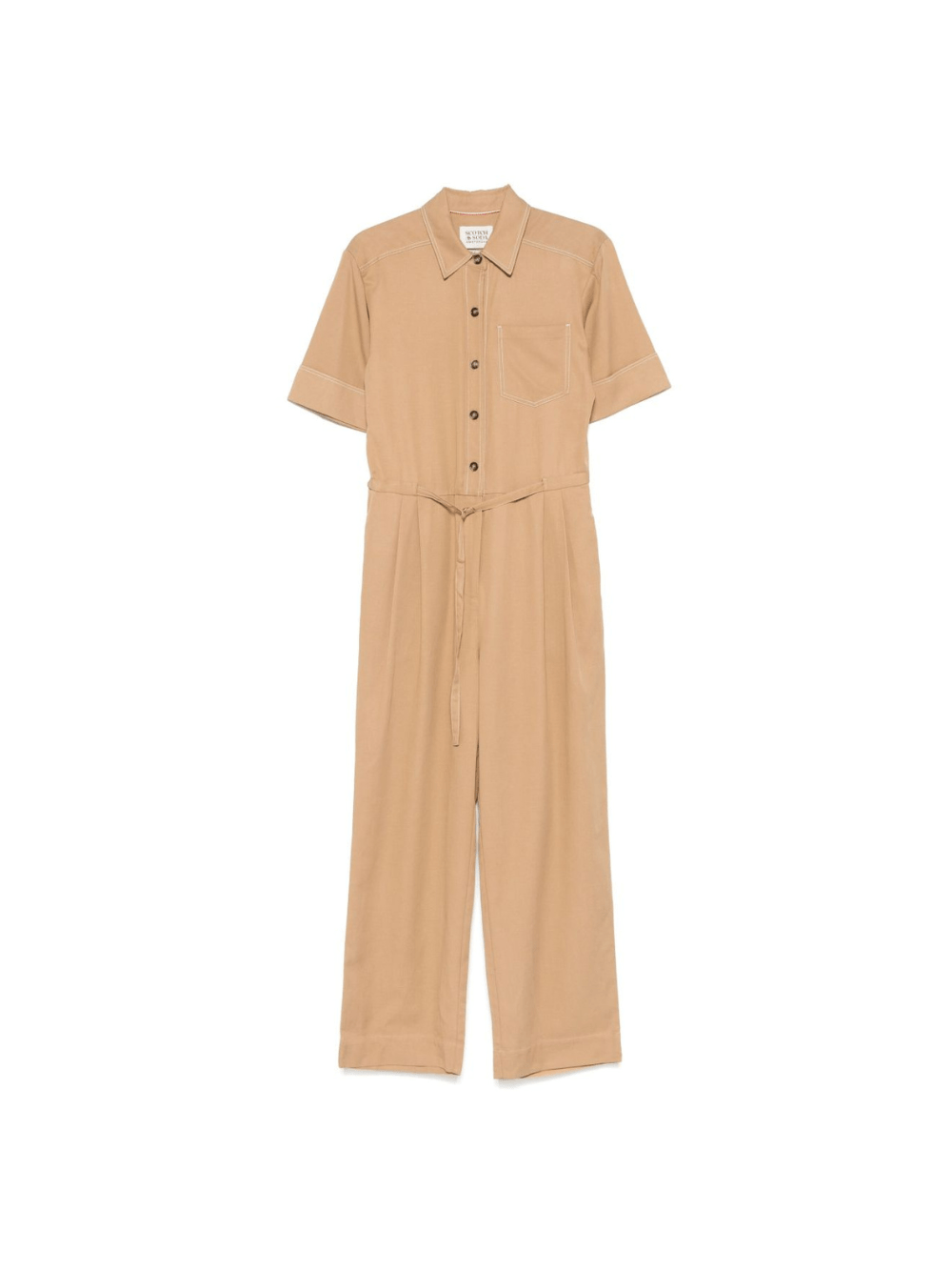 Tuta intera per donna Scotch & Soda marrone in gabardine con tasca applicata sul petto - Rubino Kids