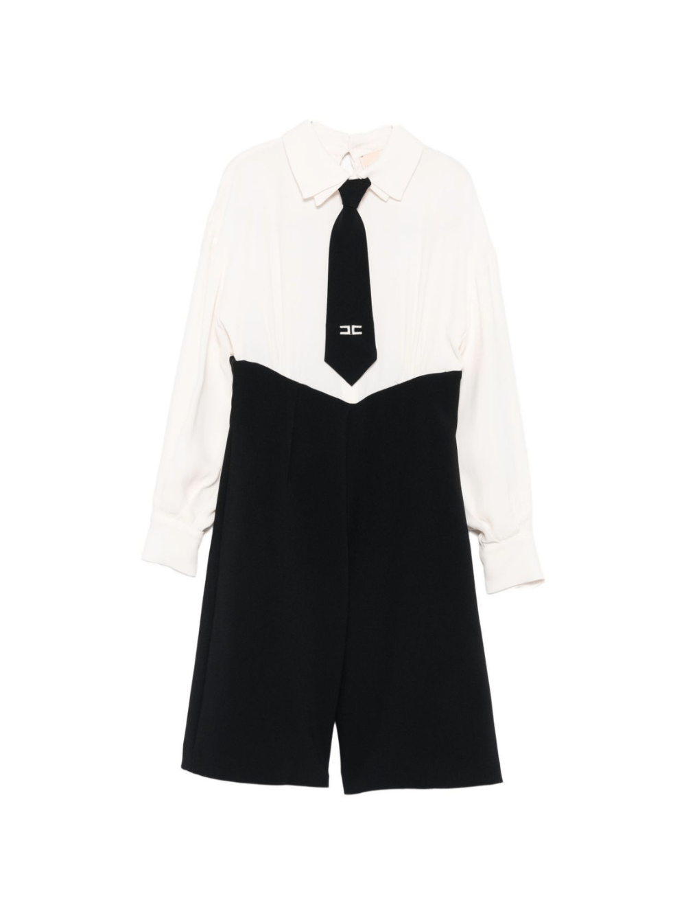 Tuta per bambina Elisabetta Franchi La Mia Bambina bianco e nera con dettaglio cravatta - Rubino Kids