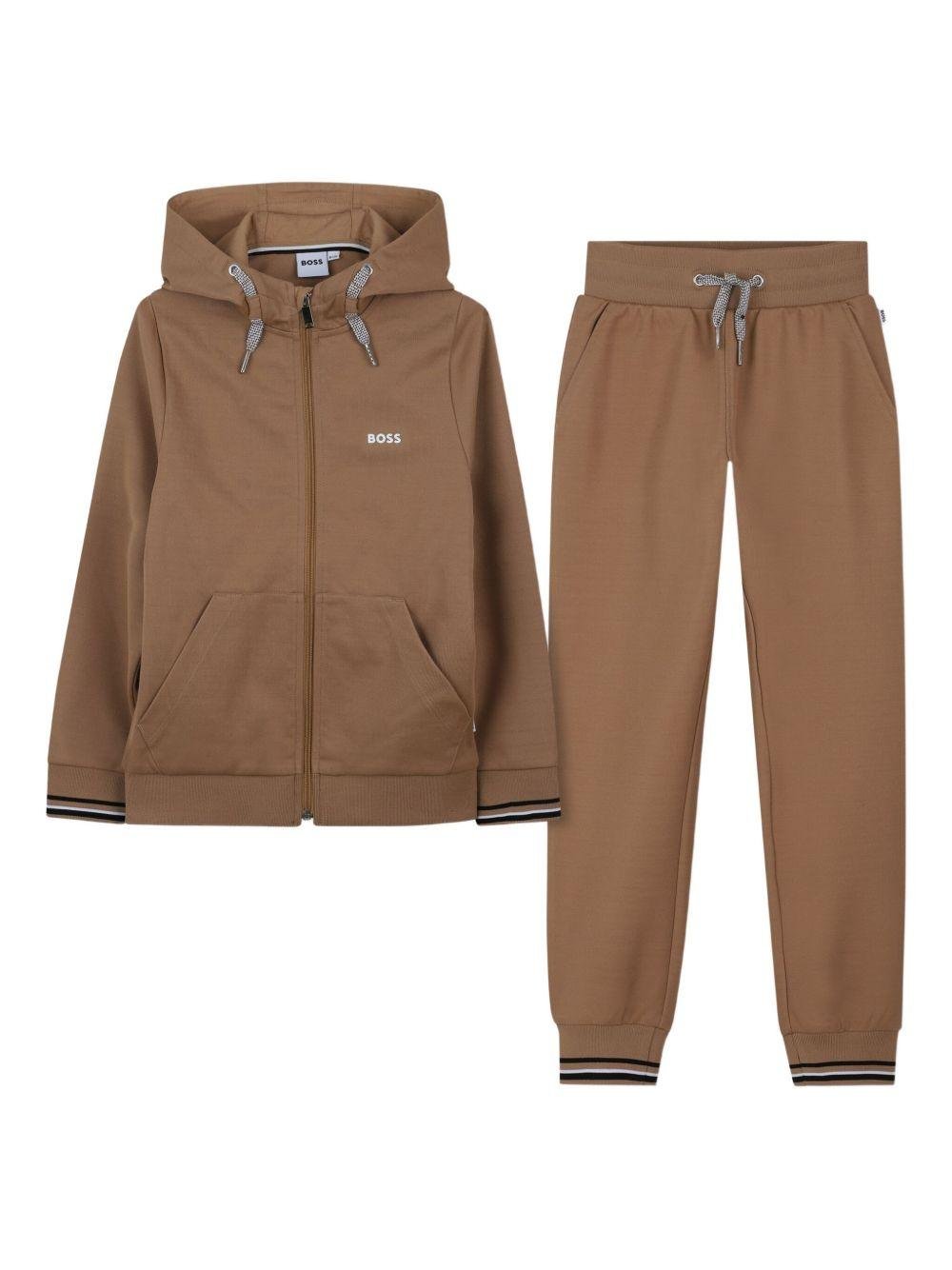 Tuta sportiva per bambino BOSS Kidswear marrone con cappuccio e zip - Rubino Kids