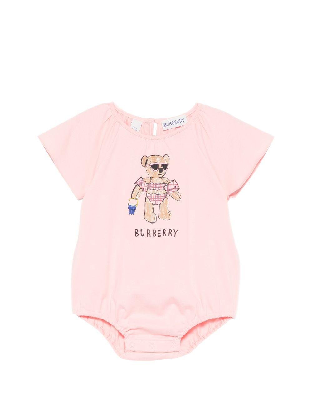 Tutina per neonata Burberry Kids rosa con stampa orsetto in costume sul davanti - Rubino Kids