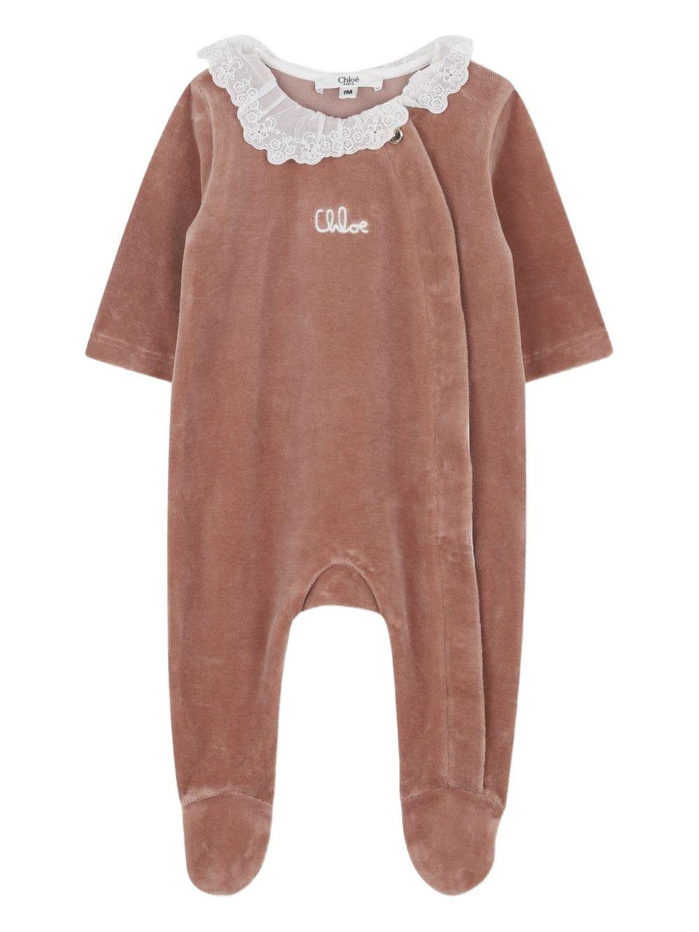 Tutina per neonata Chloé Kids rosa con colletto in pizzo - Rubino Kids