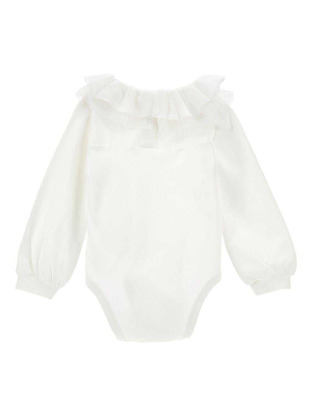 Tutina per neonata Monnalisa bianca con colletto con increspature - Rubino Kids