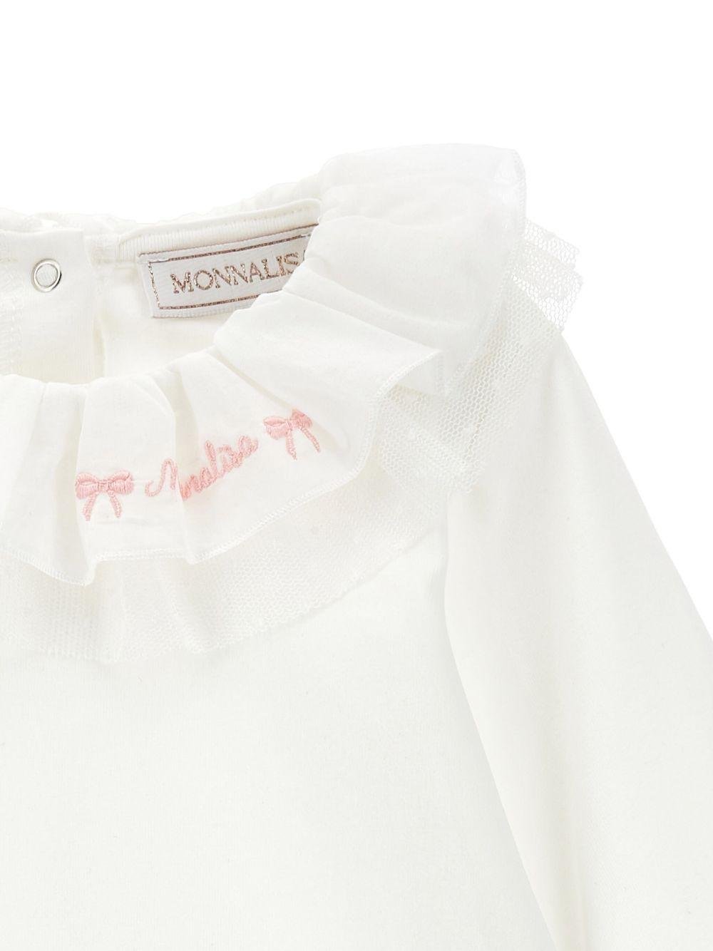 Tutina per neonata Monnalisa bianca con colletto con increspature - Rubino Kids