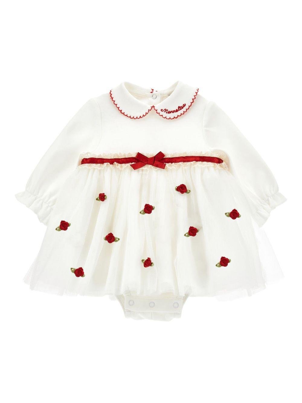 Tutina per neonata Monnalisa bianca con logo ricamato sul davanti - Rubino Kids