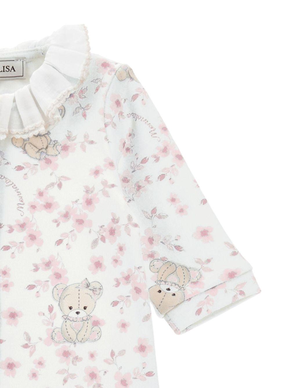 Tutina per neonata Monnalisa bianca con stampa con fiori all - over - Rubino Kids