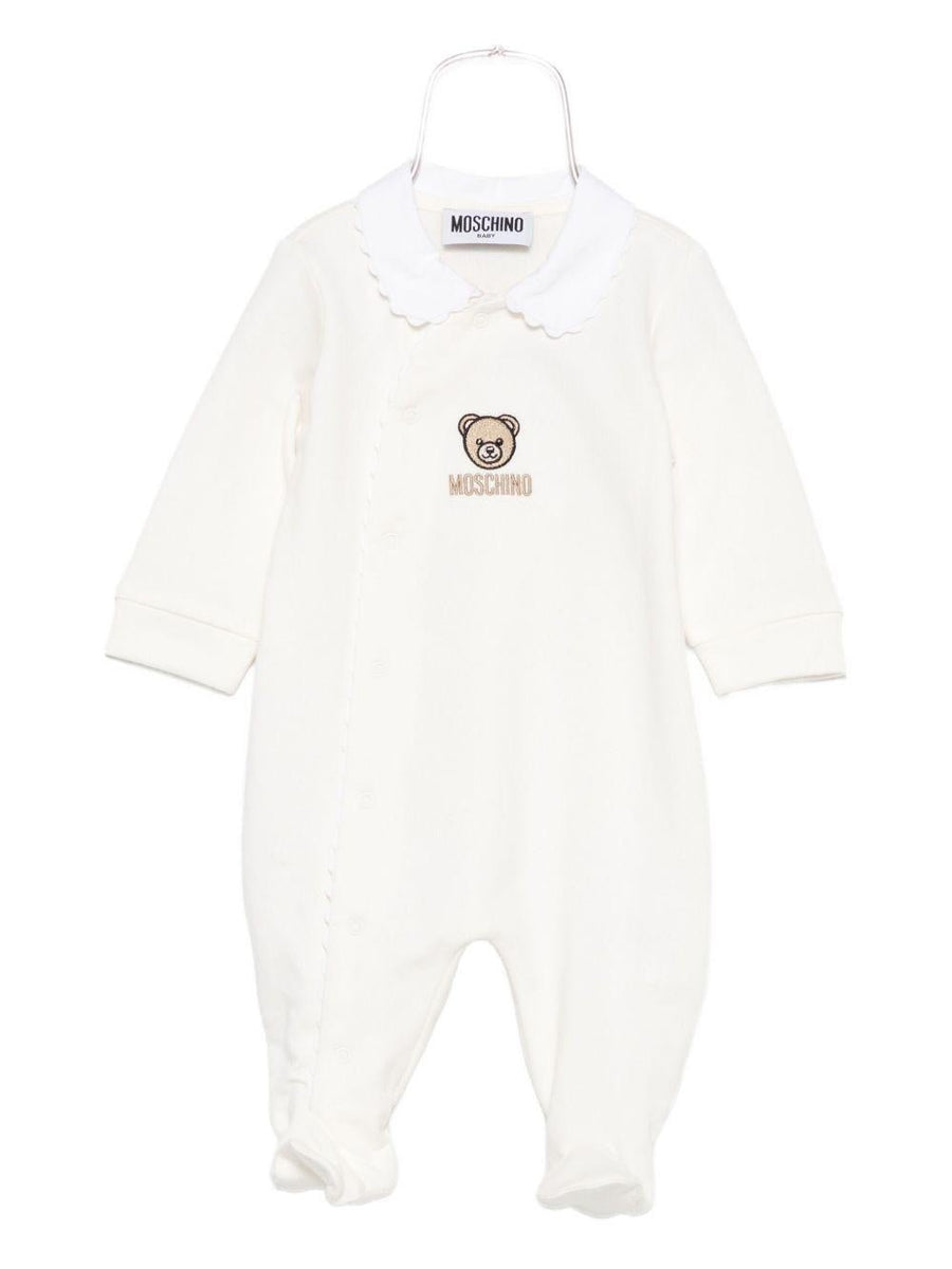 Tutina per neonata Moschino Kids bianco con ricamo Teddy MOSCHINO