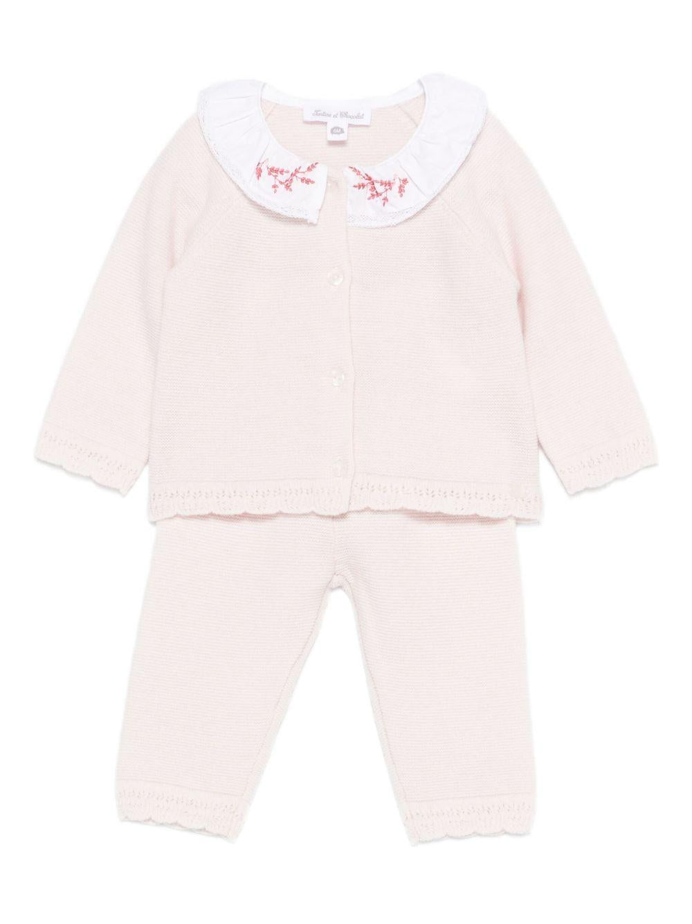 Tutina per neonata Tartine Et Chocolate rosa con colletto ricamato - Rubino Kids