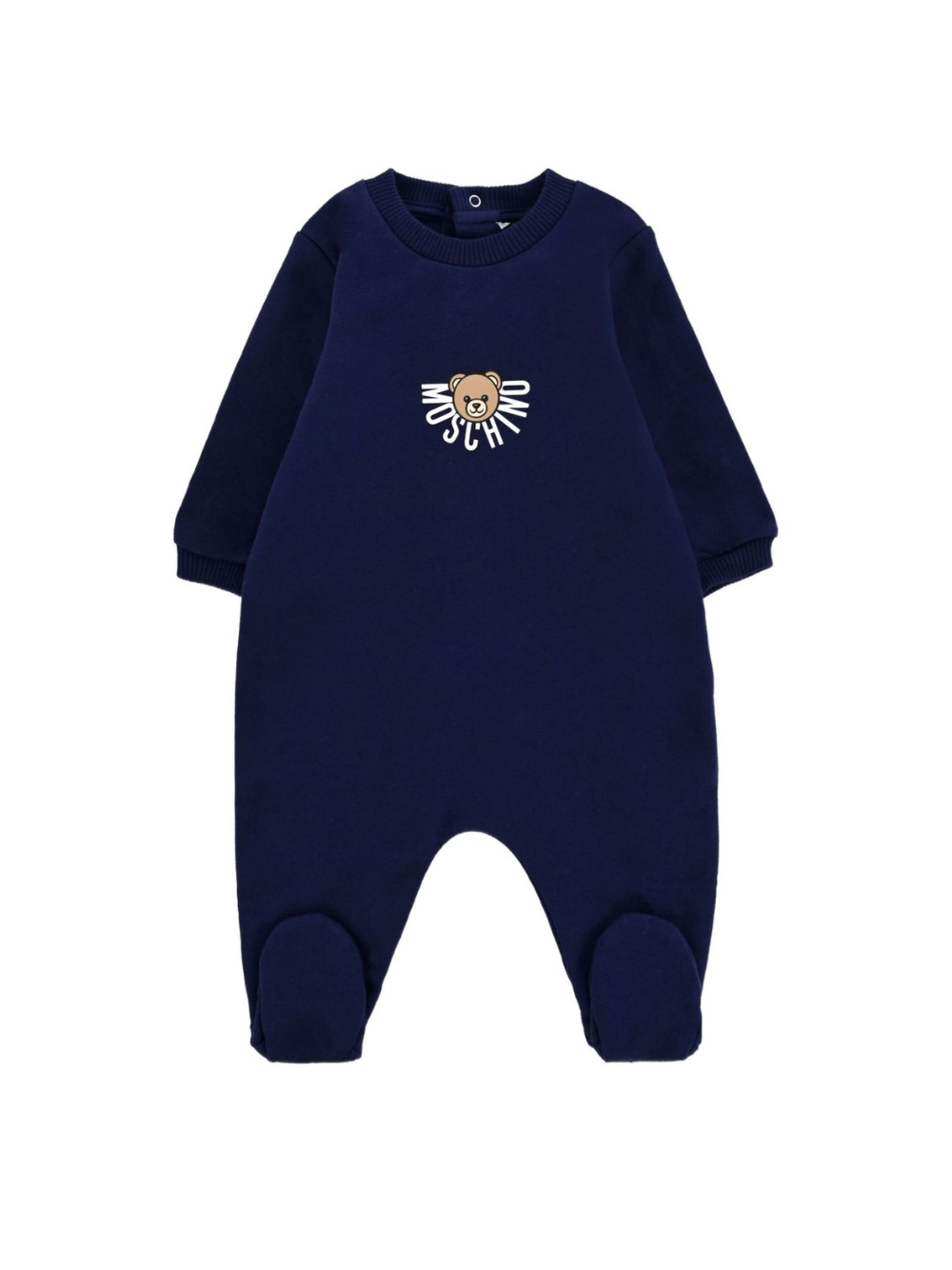 Tutina per neonati Moschino Kids blu in cotone con stampa teddy - Rubino Kids