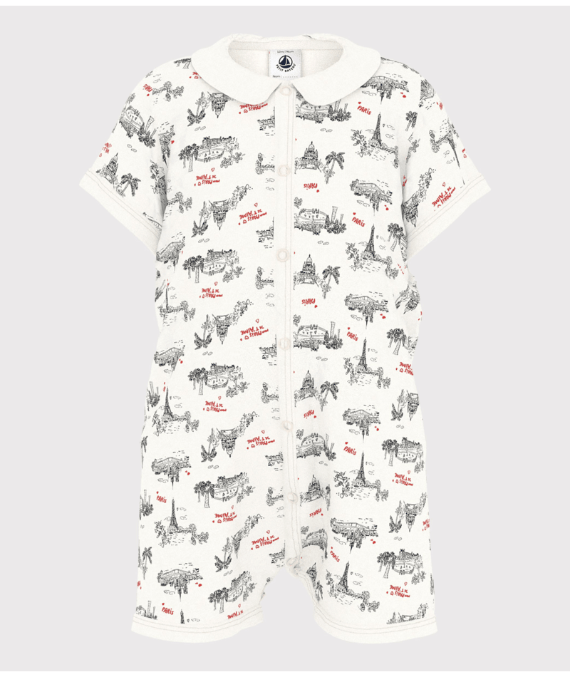 Tutina per neonati Petit Bateau bianco con fantasia grafica all - over - Rubino Kids