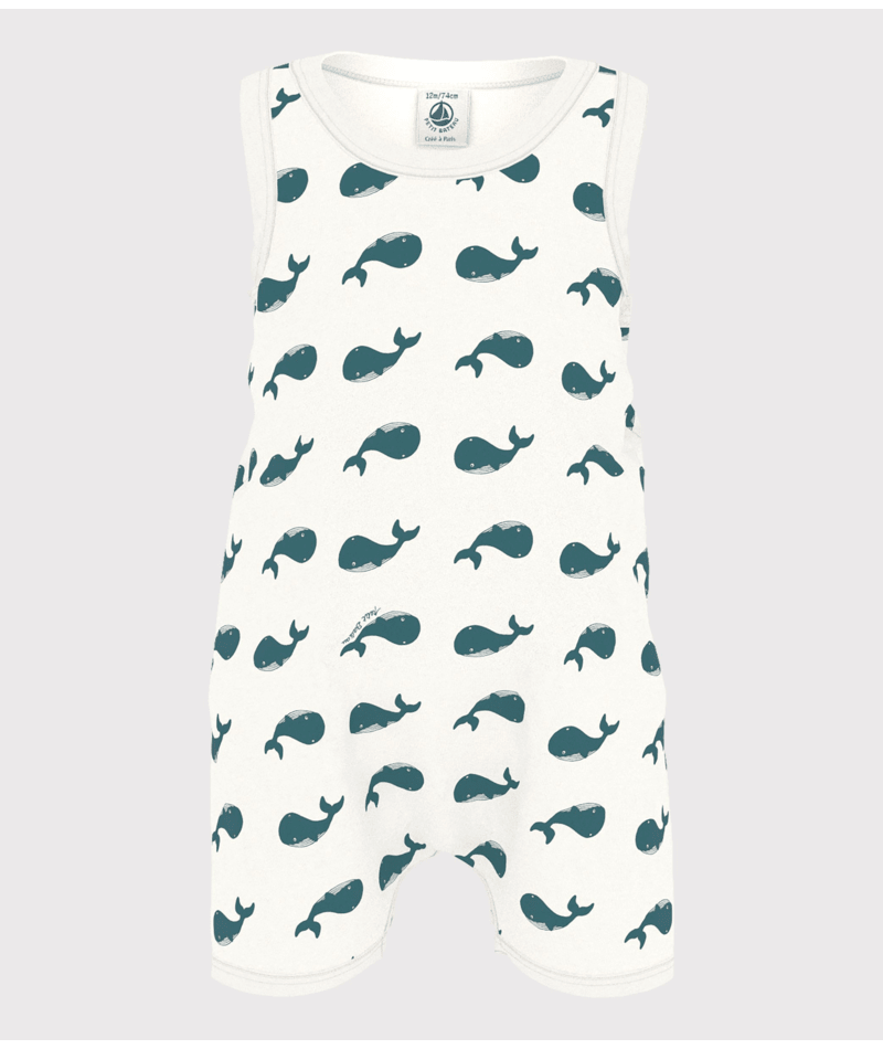 Tutina per neonati Petit Bateau bianco con stampa grafica all - over - Rubino Kids