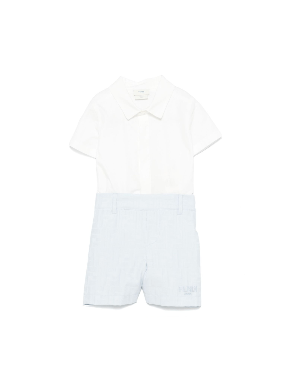 Tutina per neonato Fendi Kids bianco e azzurro con motivo logo a rilievo - Rubino Kids