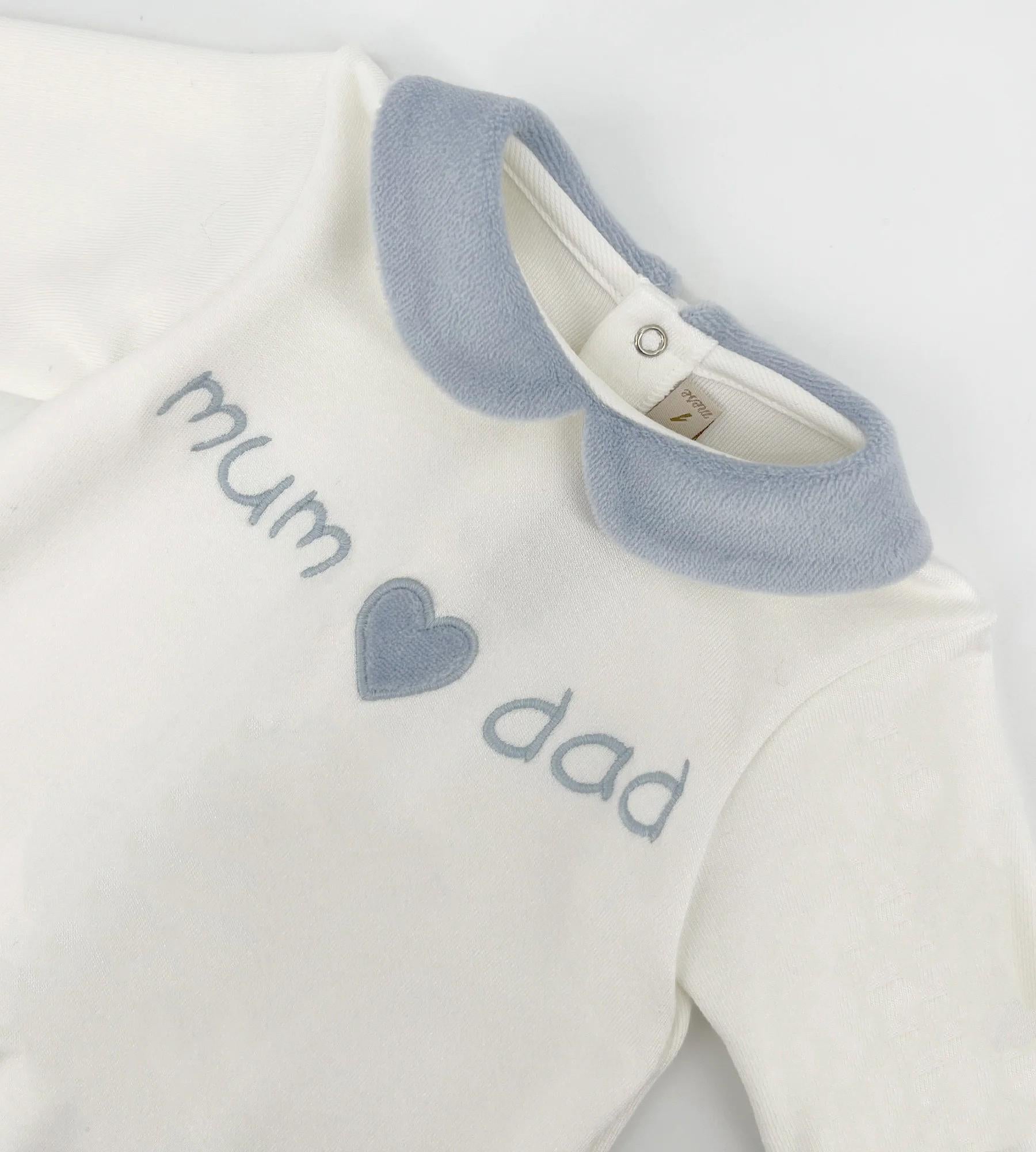 Tutina per neonato La Stupenderia bianca con ricamo "mum and dad" - Rubino Kids