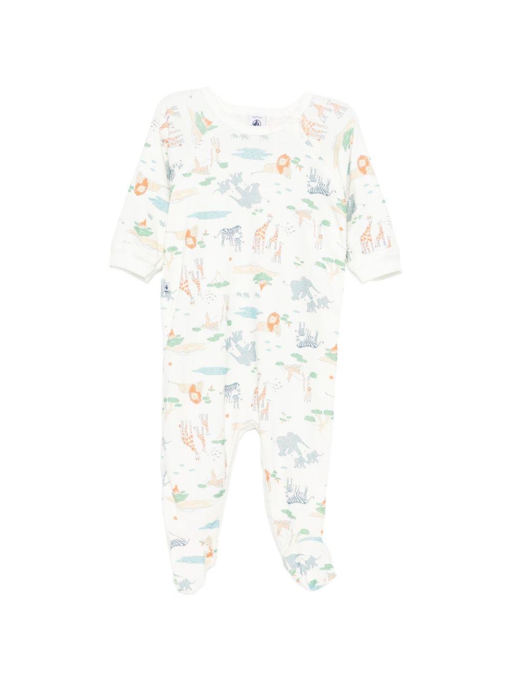 Tutina per neonato Petit Bateau bianca con stampa grafica animali all - over - Rubino Kids