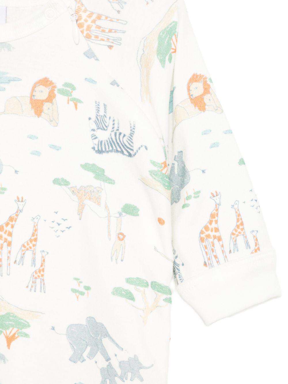 Tutina per neonato Petit Bateau bianca con stampa grafica animali all - over - Rubino Kids