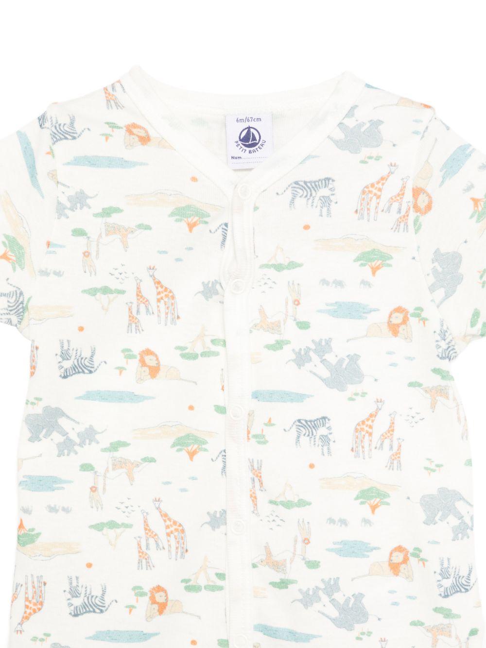 Tutina per neonato Petit Bateau bianca con stampa grafica animalier all - over - Rubino Kids