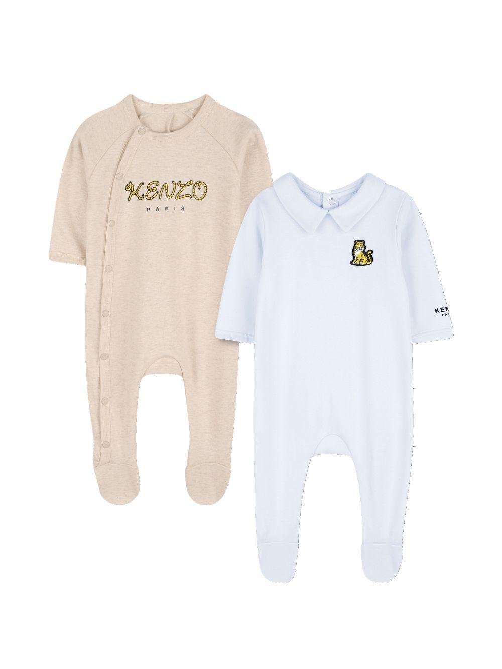 Tutine per neonata Kenzo Kids azzurro e beige con applicazioni logo - Rubino Kids