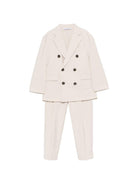 Abito a doppiopetto per bambino Paolo Pecora Kids beige con revers a lancia - Rubino Kids