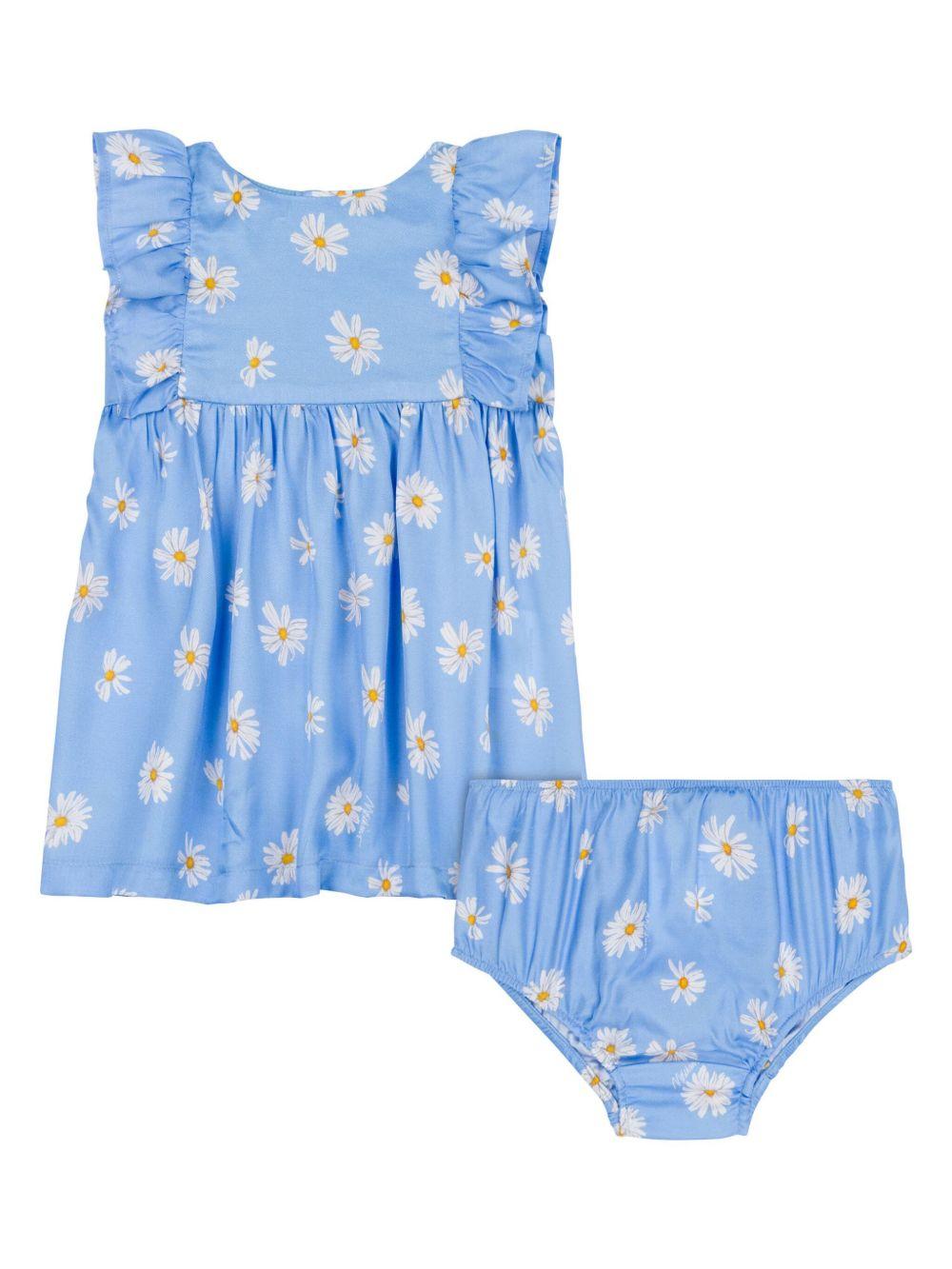 Abito a fiori per neonata Moschino Kids blu con scollo rotondo - Rubino Kids