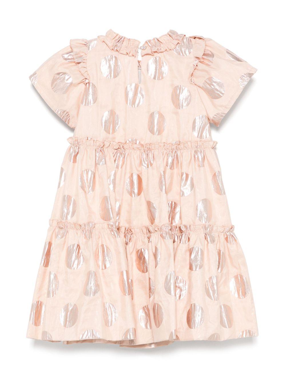 Abito a pois per bambina Monnalisa rosa con rifinitura con ruches - Rubino Kids