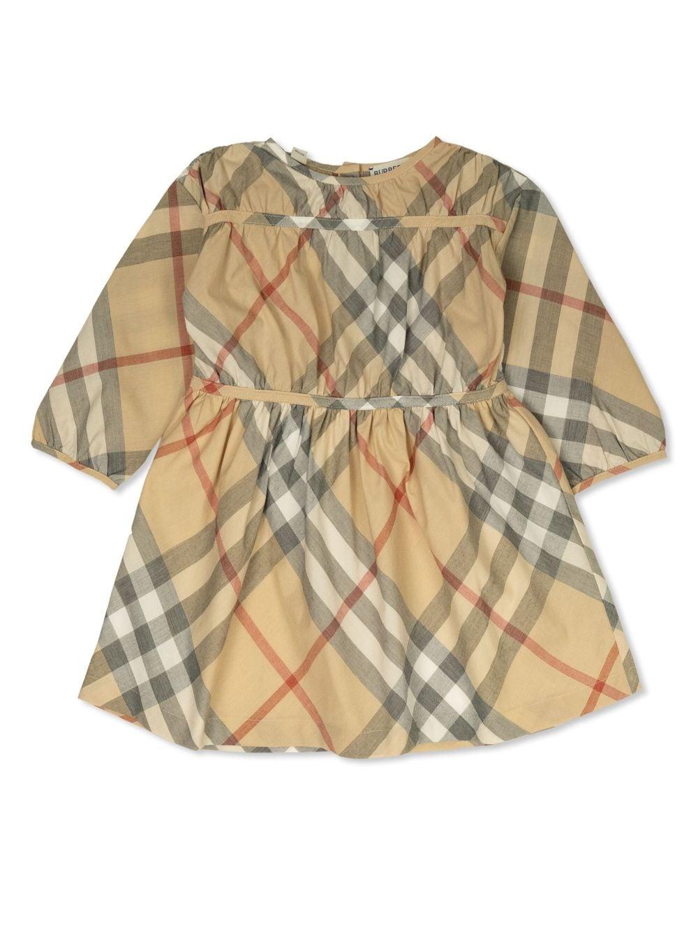Abito a quadri per neonata Burberry Kids beige con scollo rotondo - Rubino Kids