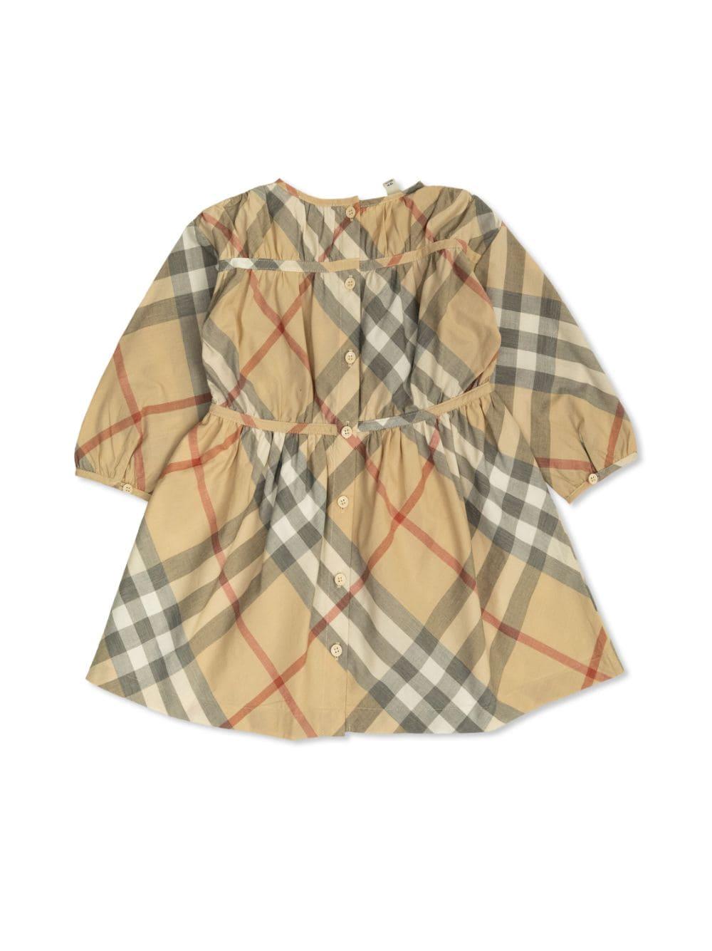 Abito a quadri per neonata Burberry Kids beige con scollo rotondo - Rubino Kids