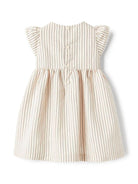 Abito a righe per neonata Il Gufo beige con dettagli plissettati - Rubino Kids