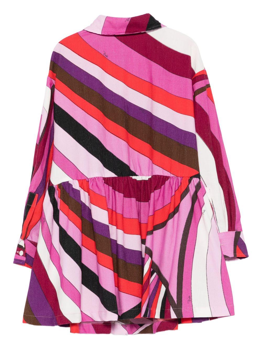 Abito camicia per bambina Emilio Pucci Junior multicolore con stampa astratta - Rubino Kids