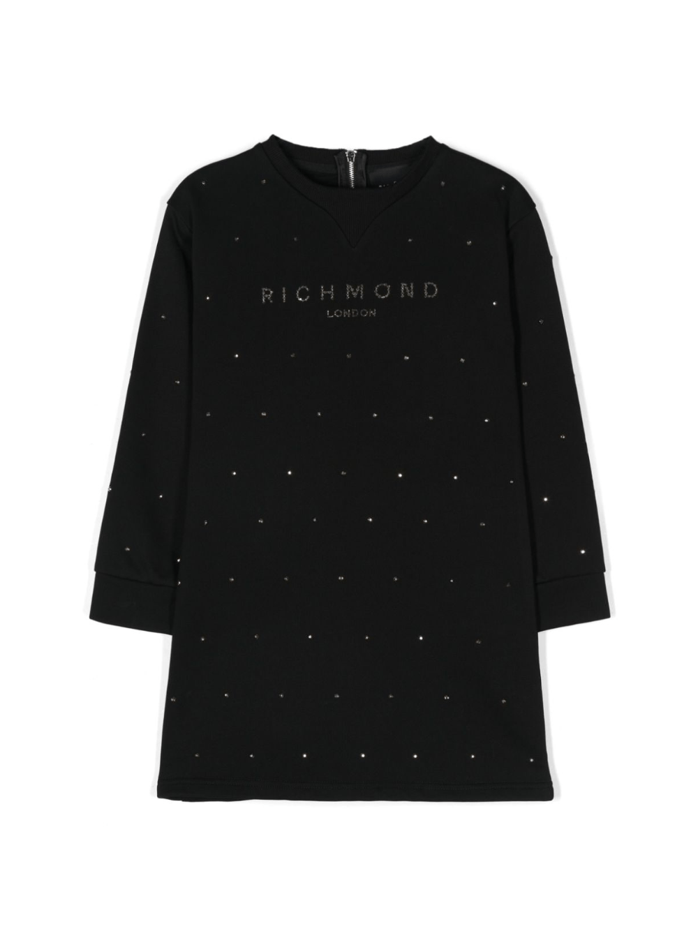 Abito con logo decorato per bambino John Richmond Junior nero con scollo rotondo - Rubino Kids