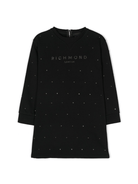 Abito con logo decorato per bambino John Richmond Junior nero con scollo rotondo - Rubino Kids