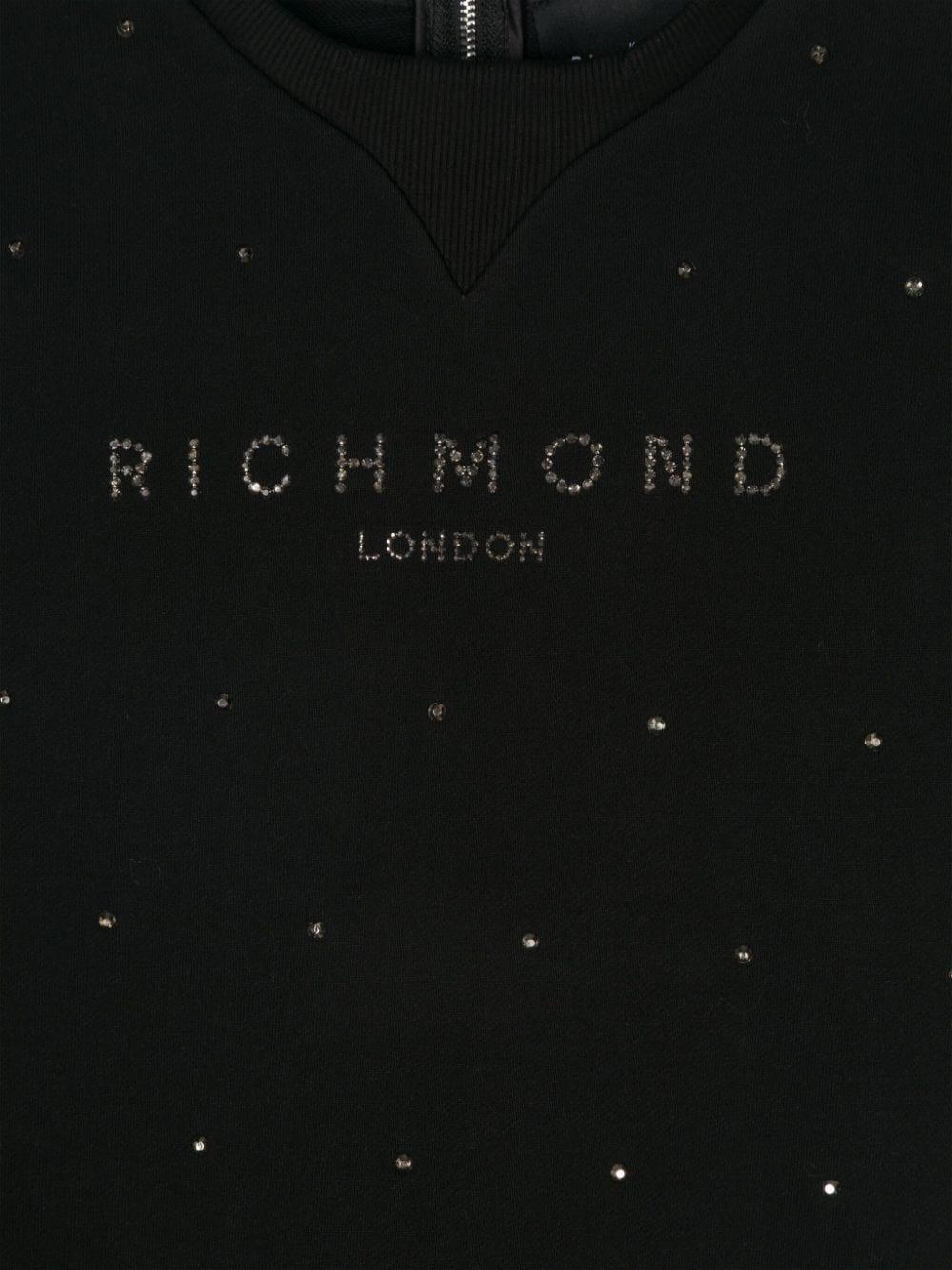 Abito con logo decorato per bambino John Richmond Junior nero con scollo rotondo - Rubino Kids