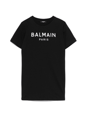 Abito con logo in rilievo per bambina Balmain Kids nero con girocollo
