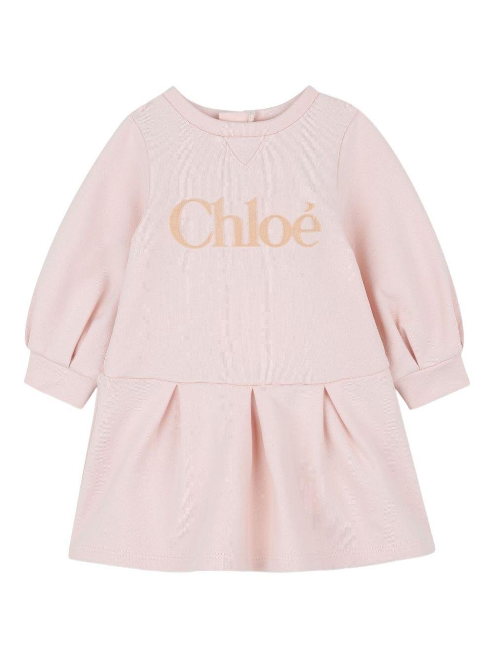 Abito con logo per neonata Chloé Kids rosa con scollo rotondo - Rubino Kids