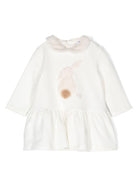 Abito con logo ricamato per bambina Il Gufo bianco con applicazione di coniglio - Rubino Kids