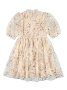 Abito con paillettes per bambina Self - Portrait Kids beige con inserti semi trasparenti - Rubino Kids
