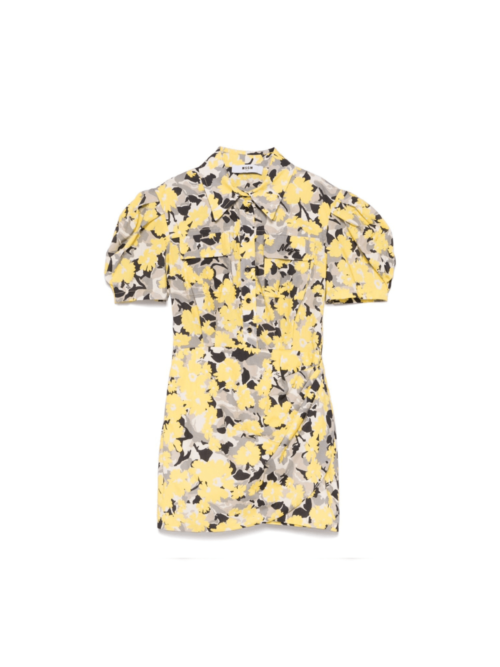 Abito con stampa a fiori per bambina MSGM Kids giallo con logo sul petto - Rubino Kids