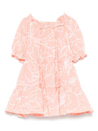 Abito con stampa a fiori per neonata Il Gufo rosa con scollo increspato - Rubino Kids