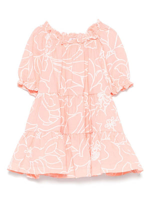 Abito con stampa a fiori per neonata Il Gufo rosa con scollo increspato