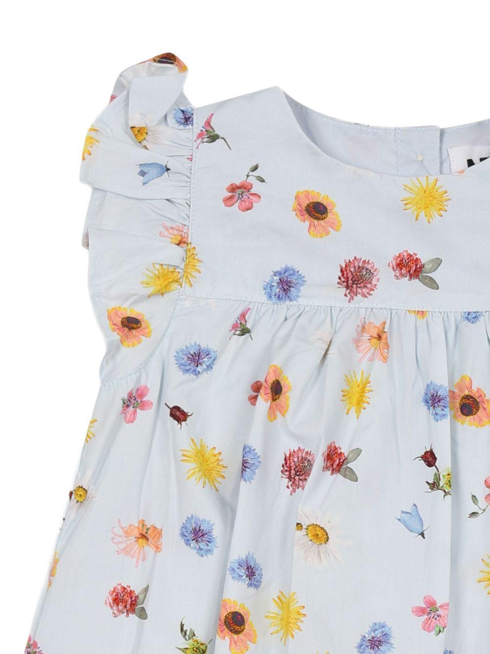 Abito con stampa a fiori per neonata Molo azzurro con dettagli con ruches - Rubino Kids