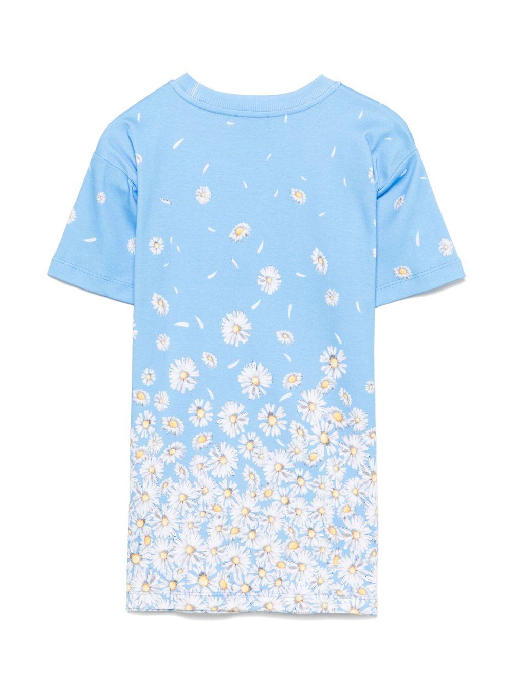 Abito con stampa floreale per bambina Moschino Kids azzurro con spalla scesa - Rubino Kids